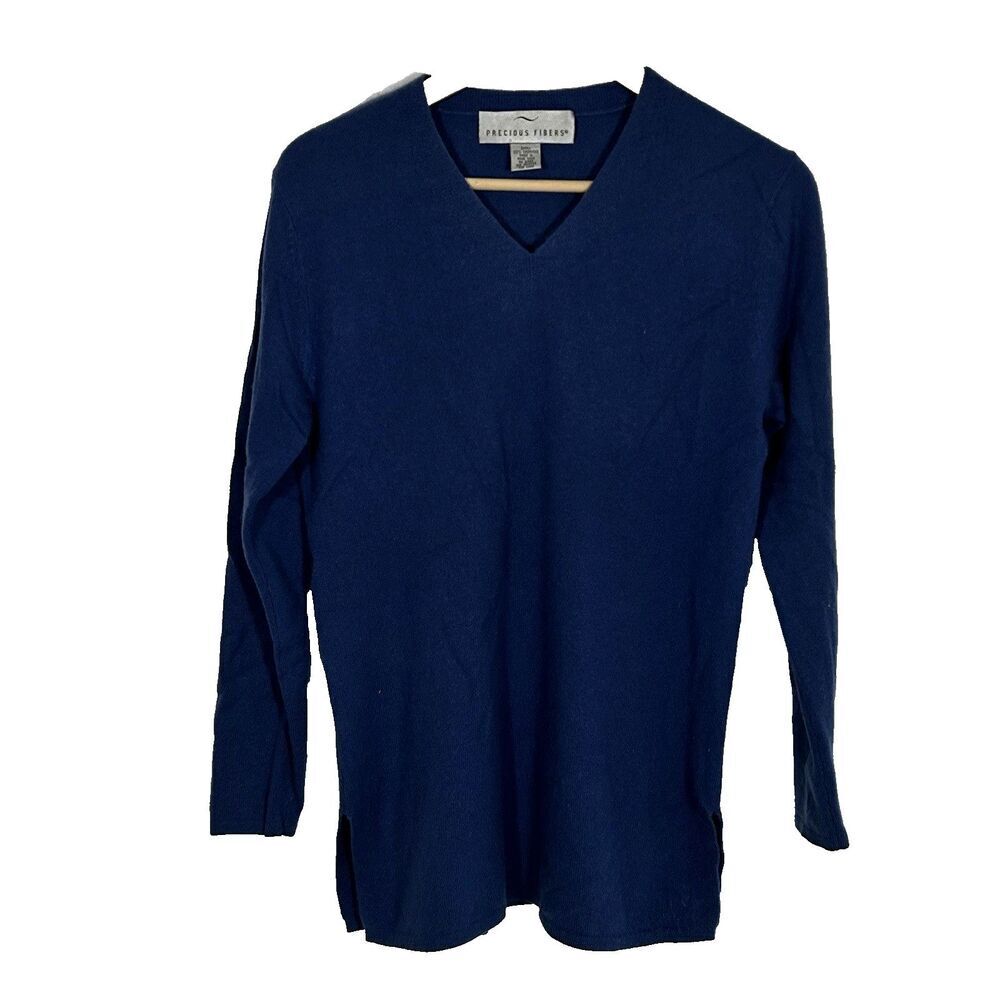 Precious Fibers 100% Cashmere Sweater Size Small Blue V-Neck Tunic Women Knit